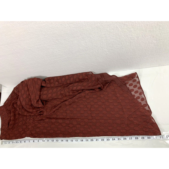 Dr2 Womens Top XS Burgundy Red Polka Dot Flowy Hi‎ Low Career Blouse - Picture 11 of 13